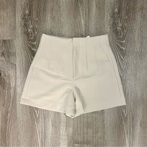 Zara High Waisted Pleated Shorts - Cream